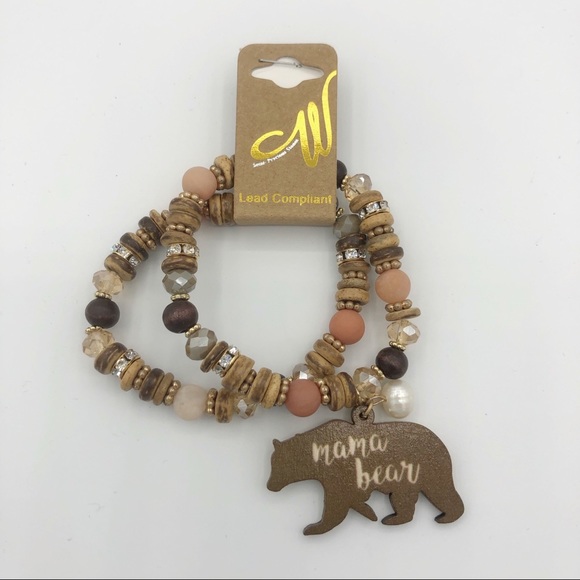 Jewelry - 2/$10 Mama Bear Boho Wood Crystal Bead Bracelet